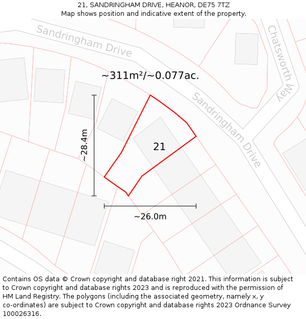 21, SANDRINGHAM DRIVE, HEANOR, DE75 7TZ: Plot and title map