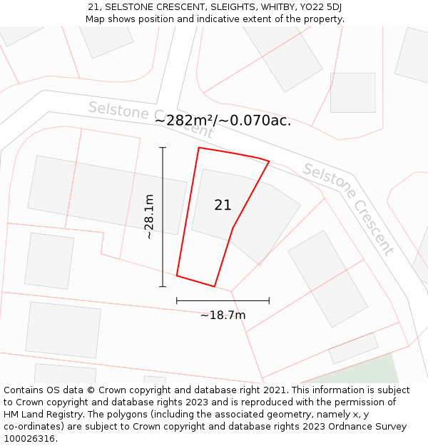 21, SELSTONE CRESCENT, SLEIGHTS, WHITBY, YO22 5DJ: Plot and title map