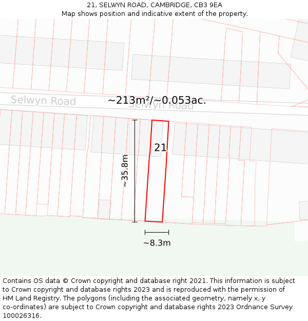 21, SELWYN ROAD, CAMBRIDGE, CB3 9EA: Plot and title map