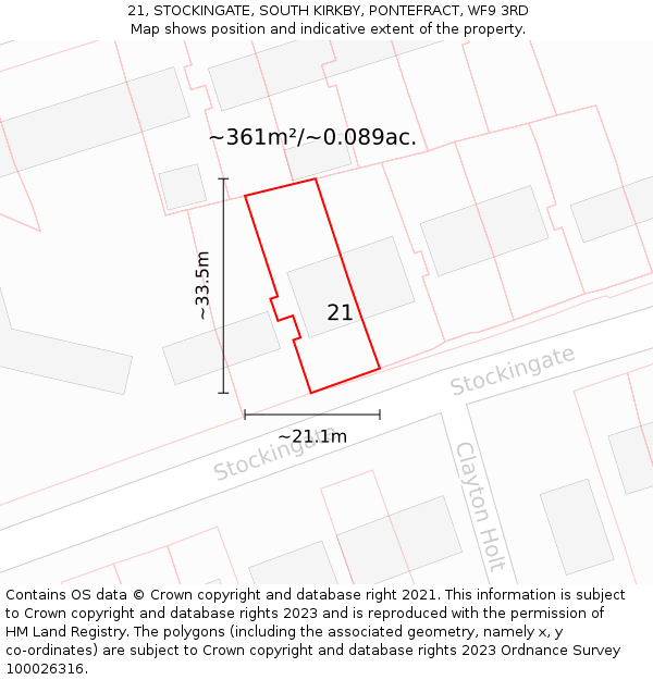 21, STOCKINGATE, SOUTH KIRKBY, PONTEFRACT, WF9 3RD: Plot and title map