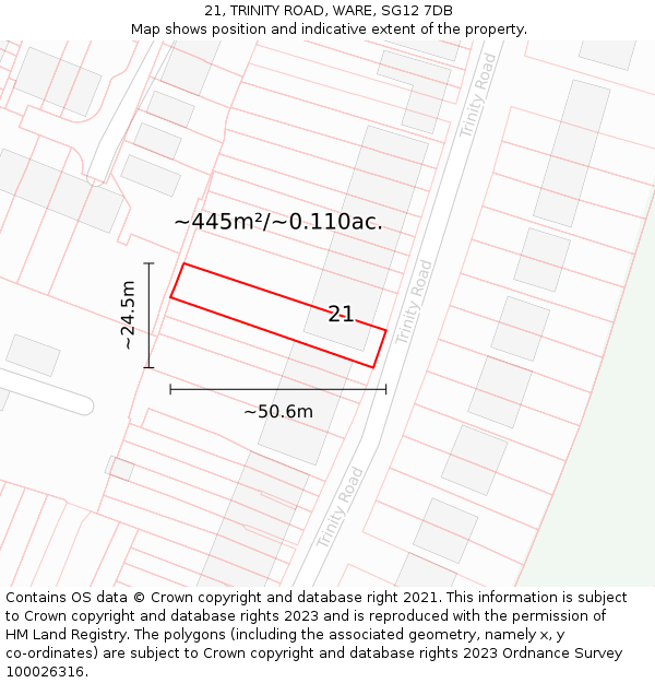 21, TRINITY ROAD, WARE, SG12 7DB: Plot and title map
