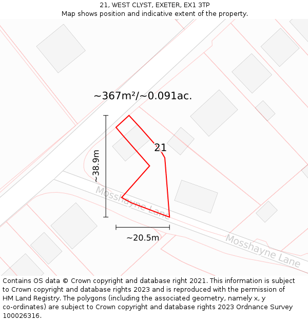 21, WEST CLYST, EXETER, EX1 3TP: Plot and title map
