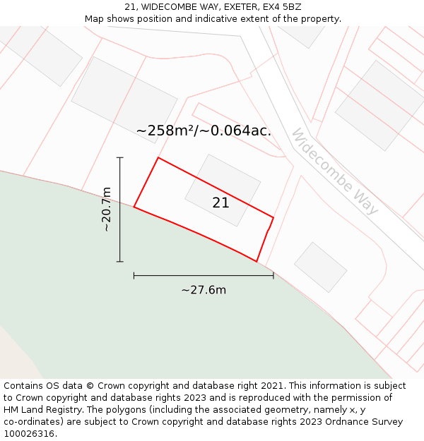 21, WIDECOMBE WAY, EXETER, EX4 5BZ: Plot and title map