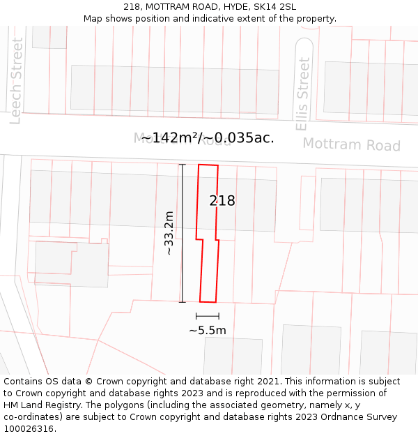 218, MOTTRAM ROAD, HYDE, SK14 2SL: Plot and title map