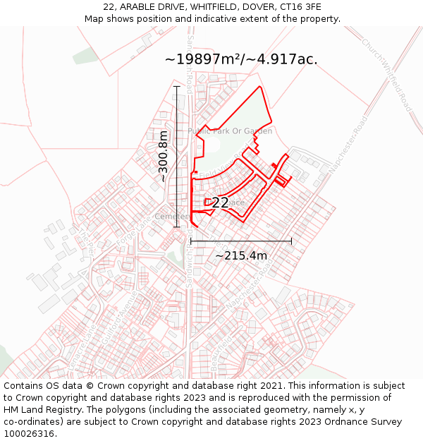 22, ARABLE DRIVE, WHITFIELD, DOVER, CT16 3FE: Plot and title map