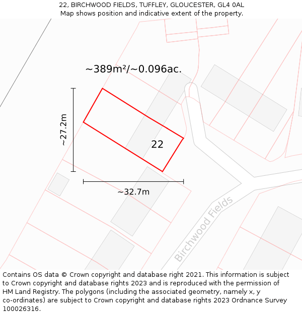 22, BIRCHWOOD FIELDS, TUFFLEY, GLOUCESTER, GL4 0AL: Plot and title map