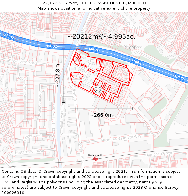 22, CASSIDY WAY, ECCLES, MANCHESTER, M30 8EQ: Plot and title map
