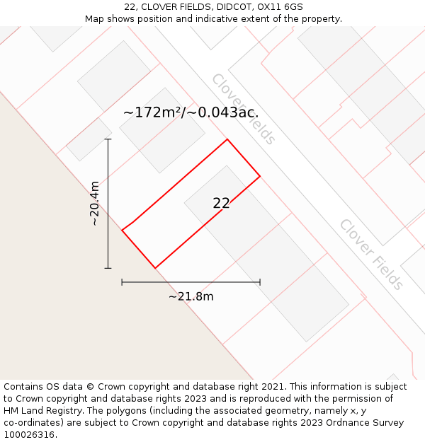 22, CLOVER FIELDS, DIDCOT, OX11 6GS: Plot and title map
