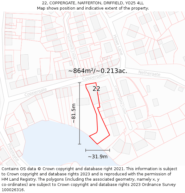 22, COPPERGATE, NAFFERTON, DRIFFIELD, YO25 4LL: Plot and title map