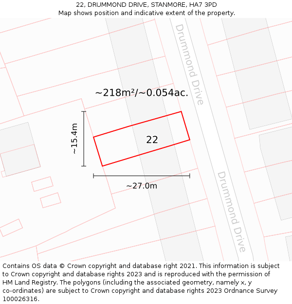 22, DRUMMOND DRIVE, STANMORE, HA7 3PD: Plot and title map