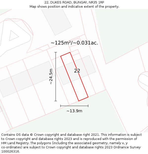22, DUKES ROAD, BUNGAY, NR35 1RP: Plot and title map