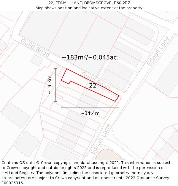 22, EDNALL LANE, BROMSGROVE, B60 2BZ: Plot and title map