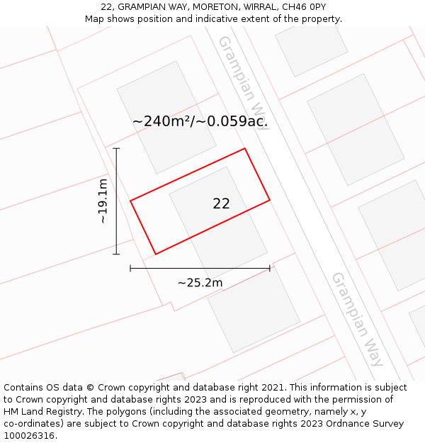 22, GRAMPIAN WAY, MORETON, WIRRAL, CH46 0PY: Plot and title map
