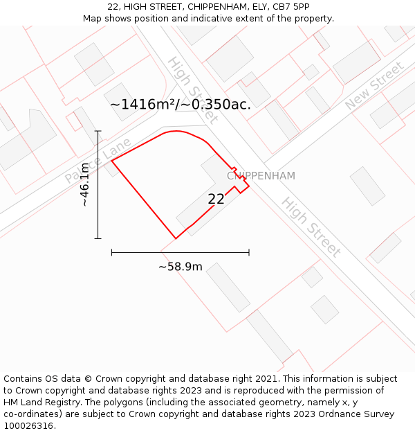 22, HIGH STREET, CHIPPENHAM, ELY, CB7 5PP: Plot and title map