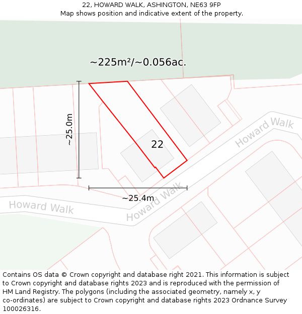 22, HOWARD WALK, ASHINGTON, NE63 9FP: Plot and title map