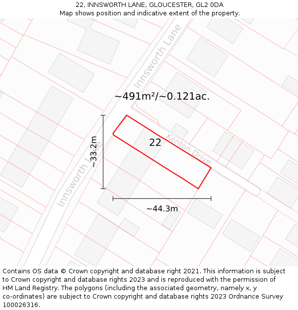 22, INNSWORTH LANE, GLOUCESTER, GL2 0DA: Plot and title map