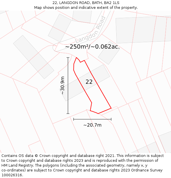 22, LANGDON ROAD, BATH, BA2 1LS: Plot and title map