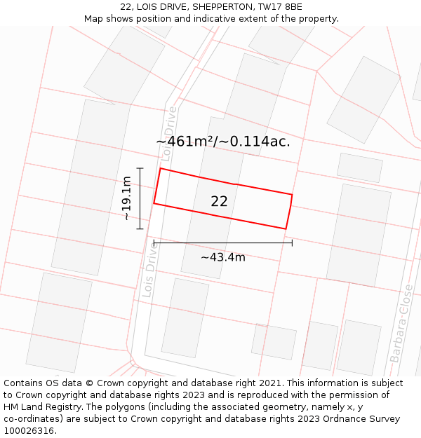 22, LOIS DRIVE, SHEPPERTON, TW17 8BE: Plot and title map