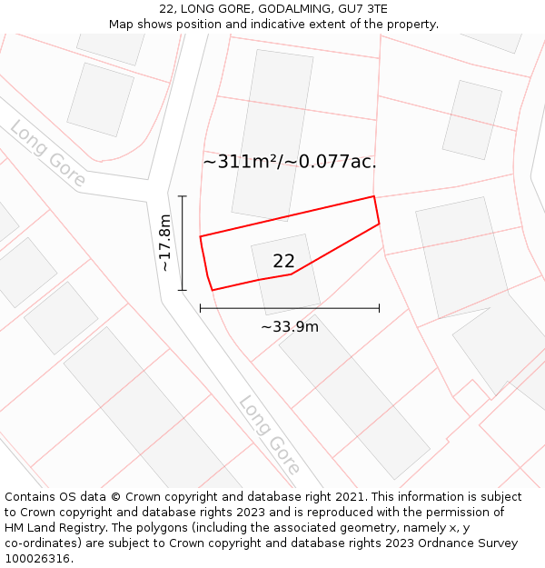 22, LONG GORE, GODALMING, GU7 3TE: Plot and title map