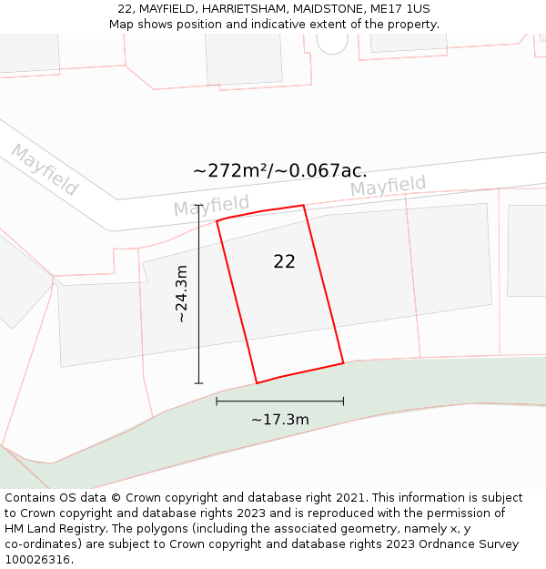 22, MAYFIELD, HARRIETSHAM, MAIDSTONE, ME17 1US: Plot and title map