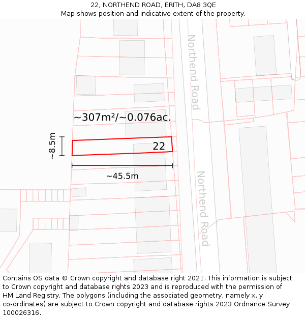 22, NORTHEND ROAD, ERITH, DA8 3QE: Plot and title map