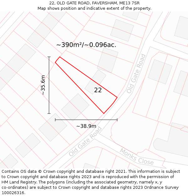 22, OLD GATE ROAD, FAVERSHAM, ME13 7SR: Plot and title map