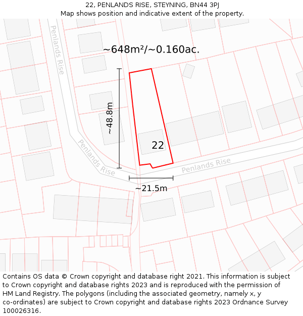 22, PENLANDS RISE, STEYNING, BN44 3PJ: Plot and title map