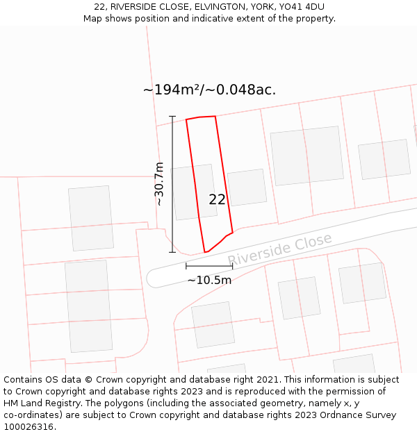 22, RIVERSIDE CLOSE, ELVINGTON, YORK, YO41 4DU: Plot and title map