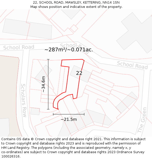 22, SCHOOL ROAD, MAWSLEY, KETTERING, NN14 1SN: Plot and title map