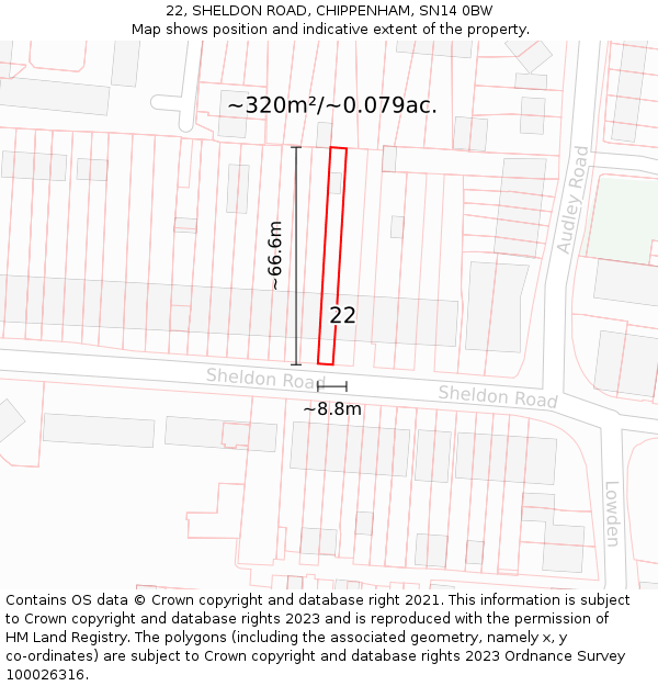 22, SHELDON ROAD, CHIPPENHAM, SN14 0BW: Plot and title map