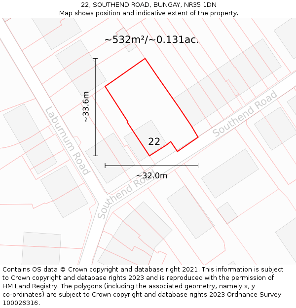 22, SOUTHEND ROAD, BUNGAY, NR35 1DN: Plot and title map