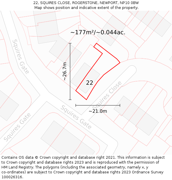 22, SQUIRES CLOSE, ROGERSTONE, NEWPORT, NP10 0BW: Plot and title map