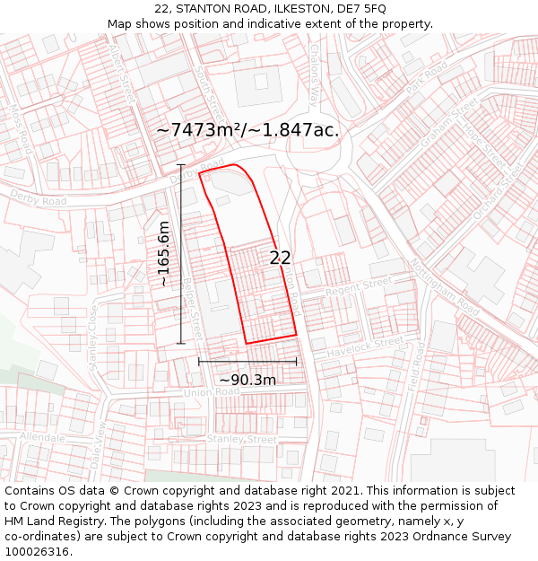 22, STANTON ROAD, ILKESTON, DE7 5FQ: Plot and title map