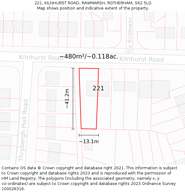 221, KILNHURST ROAD, RAWMARSH, ROTHERHAM, S62 5LG: Plot and title map