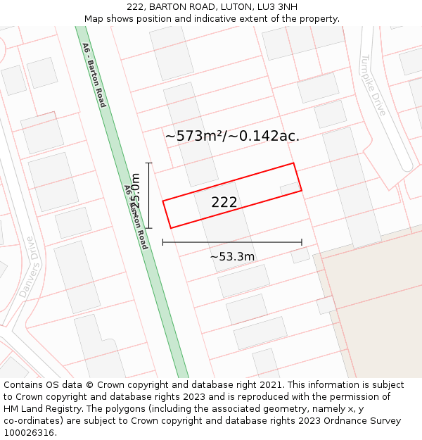 222, BARTON ROAD, LUTON, LU3 3NH: Plot and title map