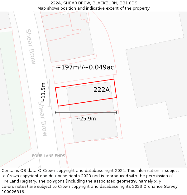 222A, SHEAR BROW, BLACKBURN, BB1 8DS: Plot and title map