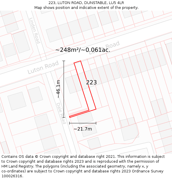 223, LUTON ROAD, DUNSTABLE, LU5 4LR: Plot and title map
