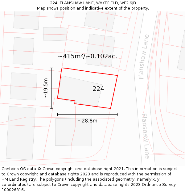 224, FLANSHAW LANE, WAKEFIELD, WF2 9JB: Plot and title map