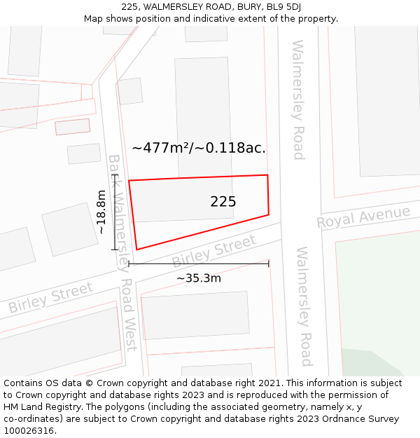 225, WALMERSLEY ROAD, BURY, BL9 5DJ: Plot and title map