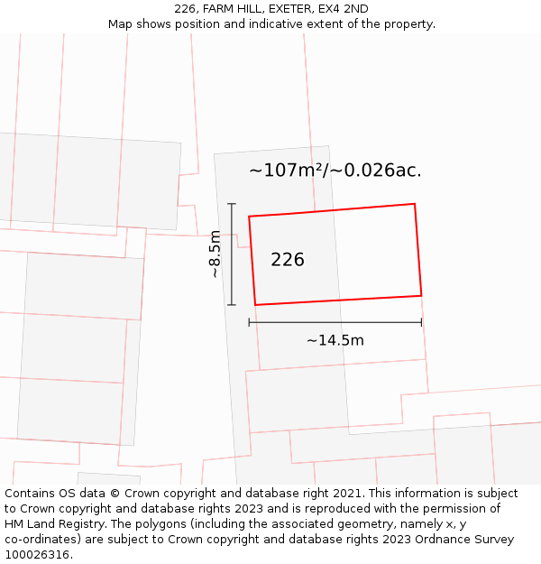 226, FARM HILL, EXETER, EX4 2ND: Plot and title map