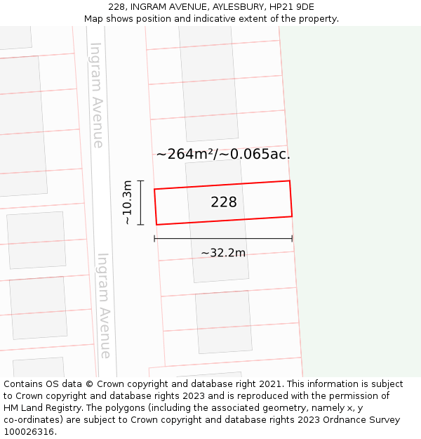 228, INGRAM AVENUE, AYLESBURY, HP21 9DE: Plot and title map