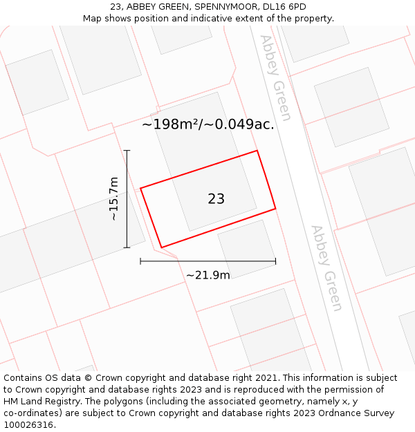 23, ABBEY GREEN, SPENNYMOOR, DL16 6PD: Plot and title map