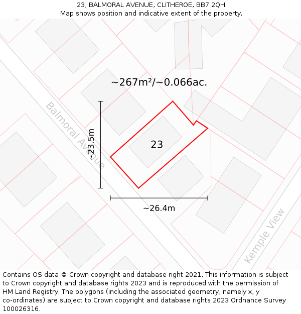 23, BALMORAL AVENUE, CLITHEROE, BB7 2QH: Plot and title map