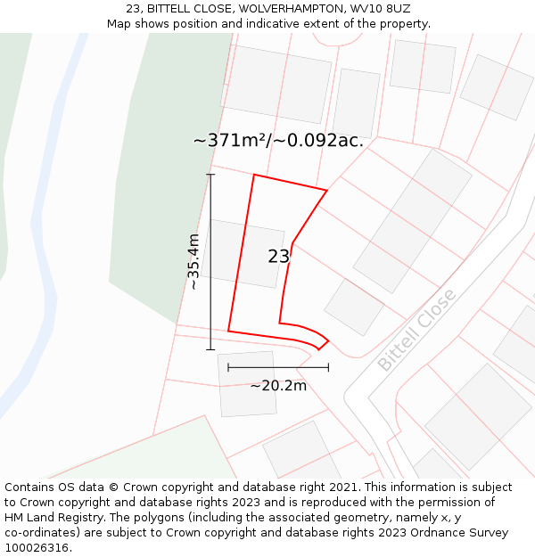 23, BITTELL CLOSE, WOLVERHAMPTON, WV10 8UZ: Plot and title map