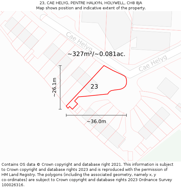 23, CAE HELYG, PENTRE HALKYN, HOLYWELL, CH8 8JA: Plot and title map