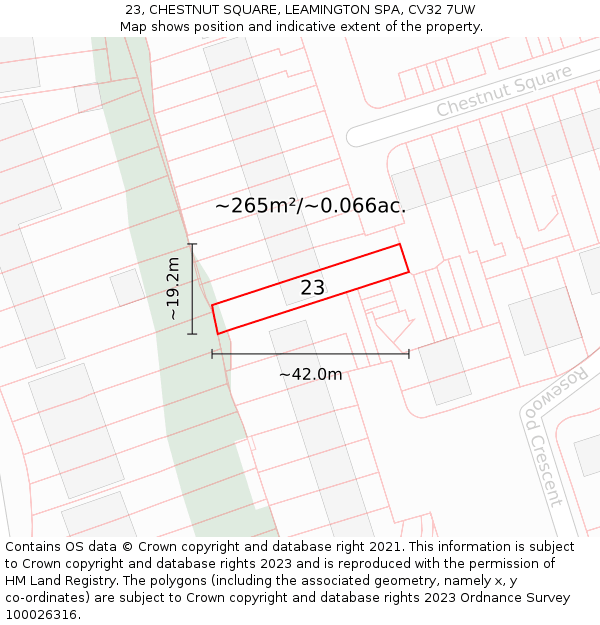 23, CHESTNUT SQUARE, LEAMINGTON SPA, CV32 7UW: Plot and title map