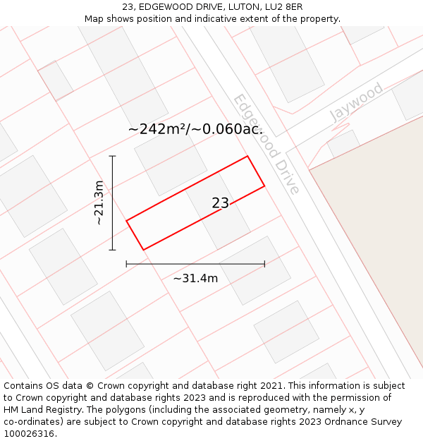 23, EDGEWOOD DRIVE, LUTON, LU2 8ER: Plot and title map