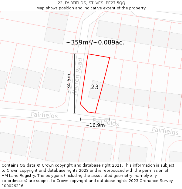 23, FAIRFIELDS, ST IVES, PE27 5QQ: Plot and title map