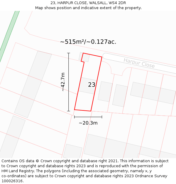 23, HARPUR CLOSE, WALSALL, WS4 2DR: Plot and title map
