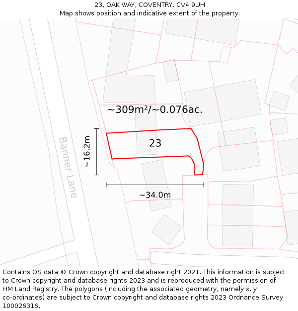 23, OAK WAY, COVENTRY, CV4 9UH: Plot and title map